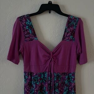 New Rainbow Jo Dress Women’s Small Purple Floral Maui Hawaiian Short Sleeve Maxi